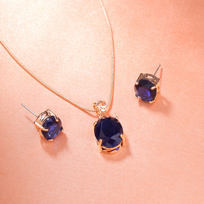 Estele Rose Gold Plated CZ Elegant Designer Pendant Set with Blue Stones for Women
