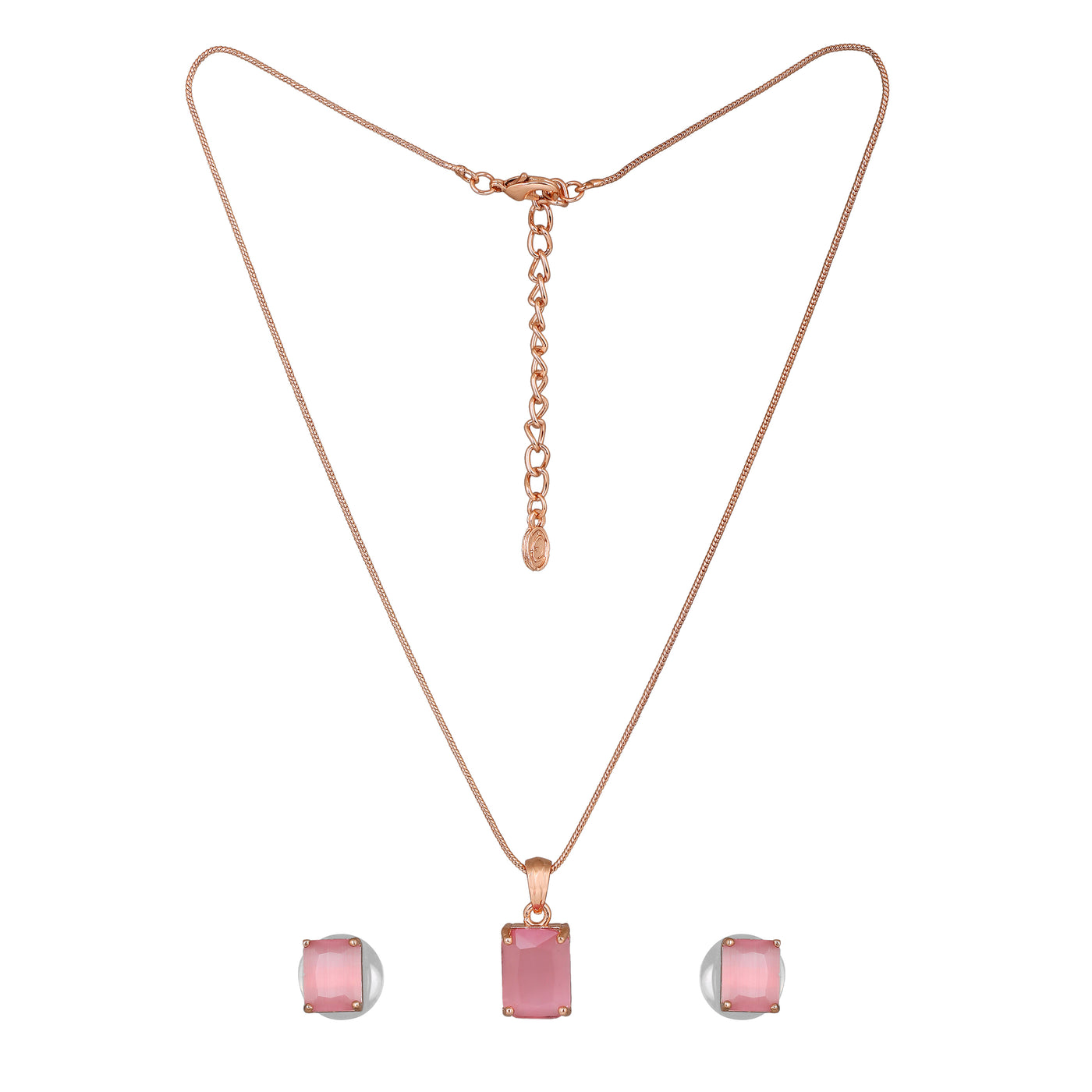 Estele Rose Gold Plated CZ Square Designer Pendant set with Mint Pink Stones for Women