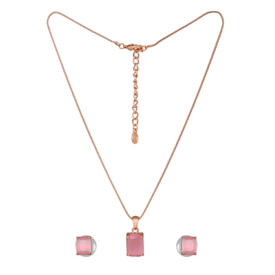 Estele Rose Gold Plated CZ Square Designer Pendant set with Mint Pink Stones for Women