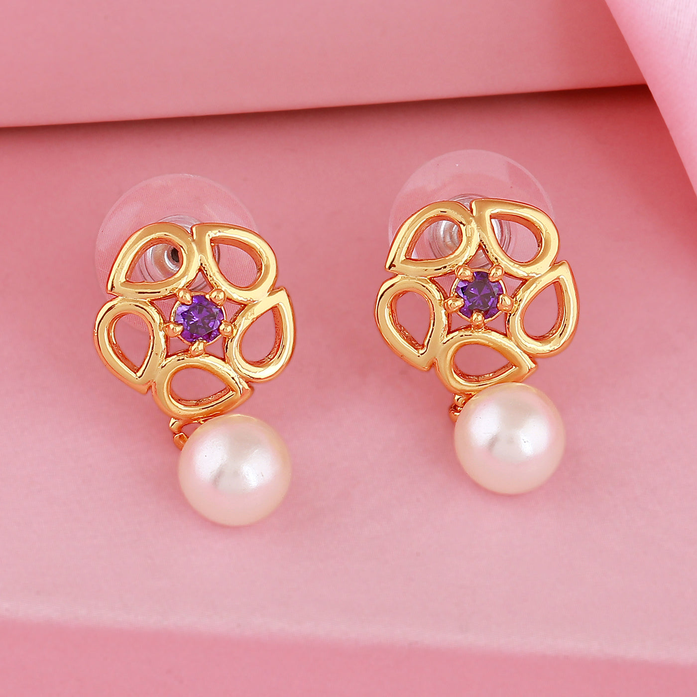 Estele - Amethyst stone and Pearl Drop Earrings