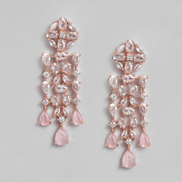 Estele Rose Gold Plated CZ Sparkling Necklace Set with Mint Pink Stones for Women