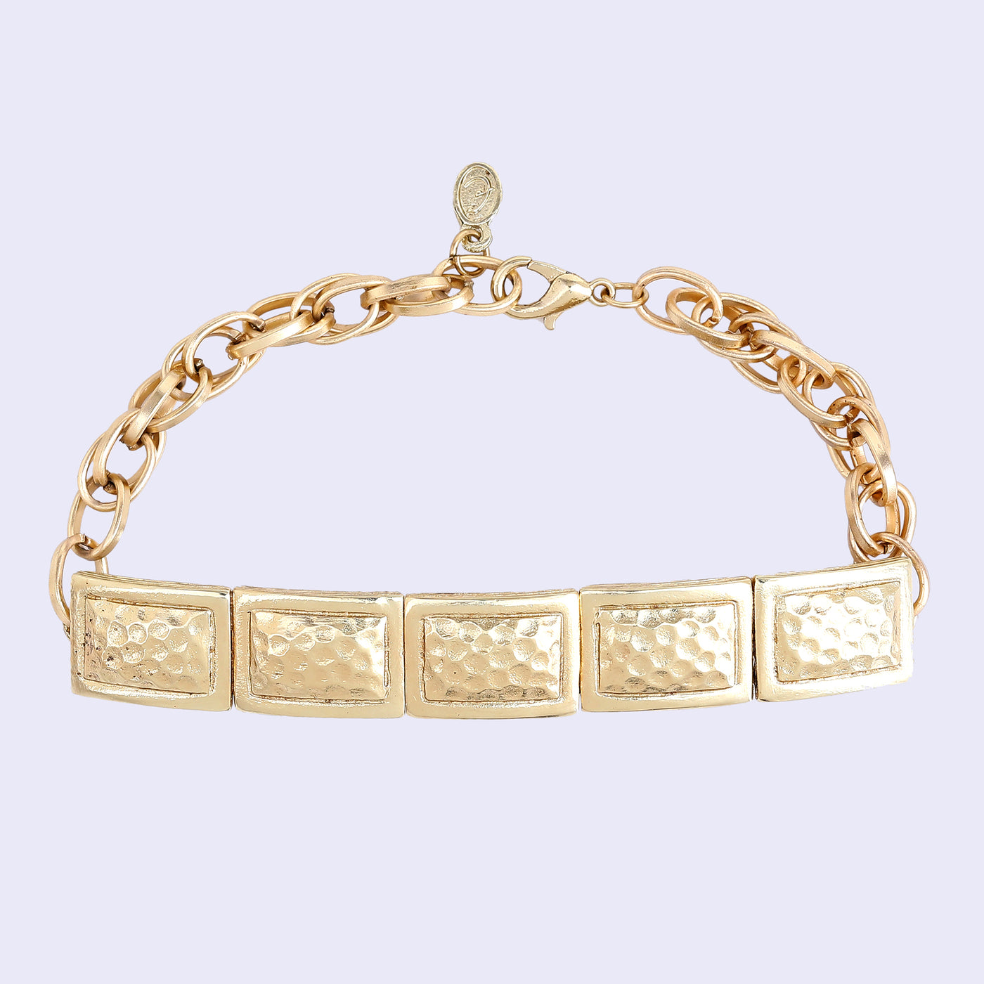 Estele Gold Tone Stylish Rectangular Shaped Adjustable Beaten Gold Bracelet for Women