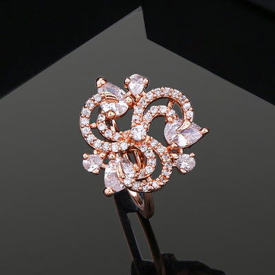 Estele Rose Gold plated CZ Sparkling Finger Ring for Women