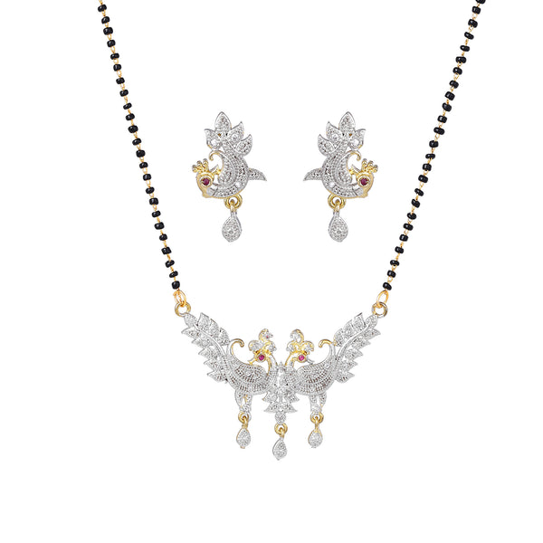 Traditional Mangalsutra Jewelry Set – Black Beads with Peacock Pendant-OSAKMS002-2TNWE NKER