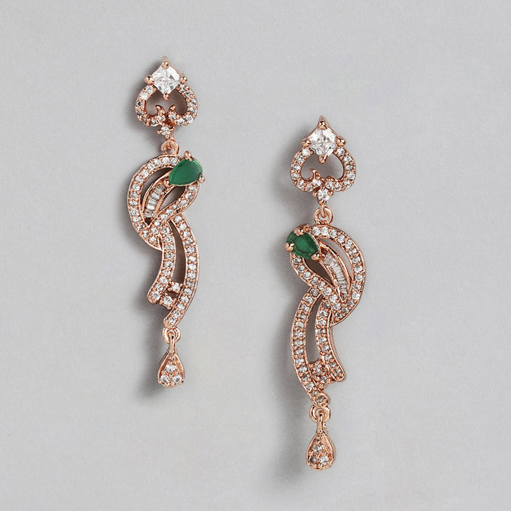 Estele Rose Gold Plated CZ Ravishing necklace Set with Green Stones for Women