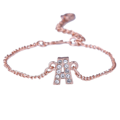 Estele Rose Gold Plated Captivating Medium 'A' Letter Bracelet with Crystals for Women