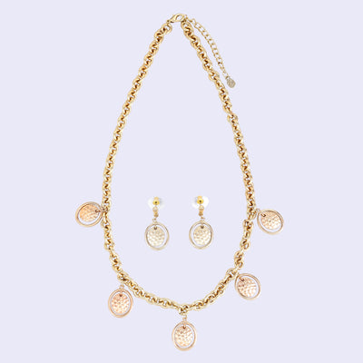 Estele Gold Tone Stylish Dual Circular Chunky Beaten Gold Necklace Set for Women