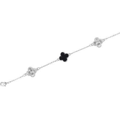 Estele Rhodium Plated Fancy & Stylish Black Clover Leaf Designer Adjustable Charm Bracelet for Girls and Women