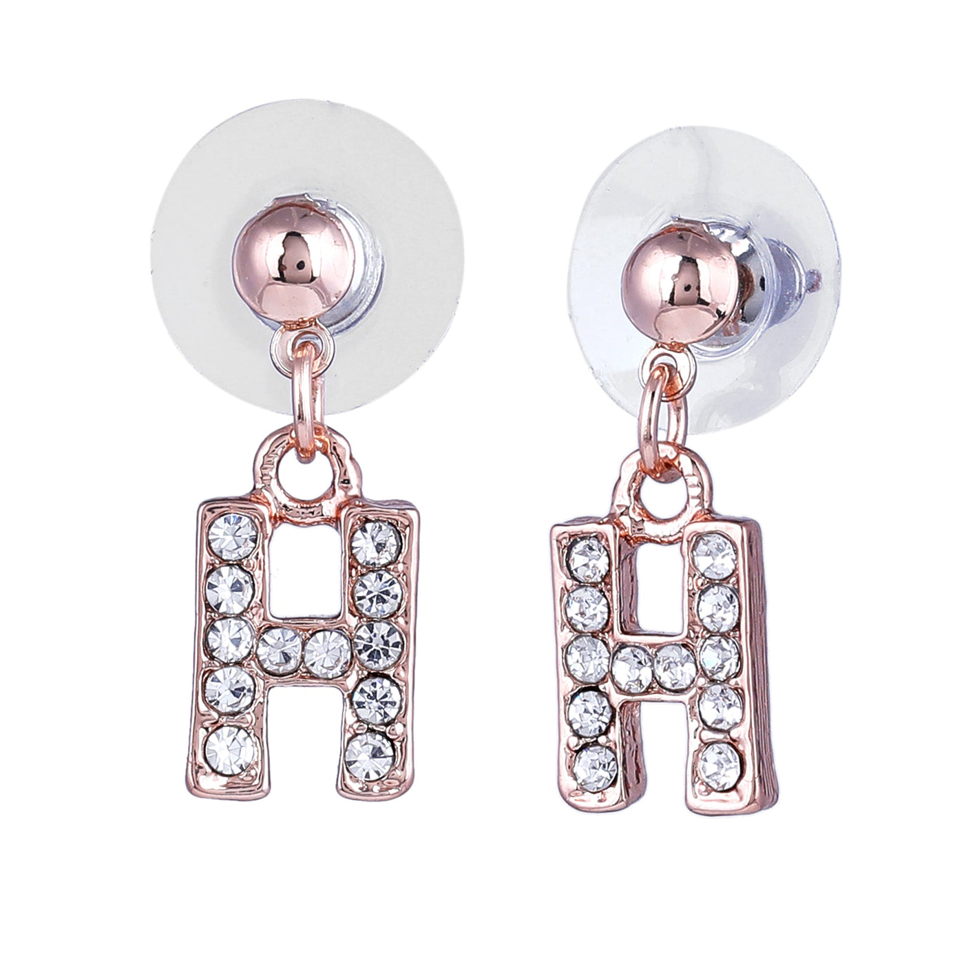 Estele Rose Gold Plated Magnificent Medium 'H' Letter Earrings with Crystals for Women