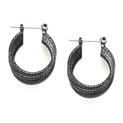 Estele Gothic Black Plated Triple Layered Designer Hoop Earrings for Women