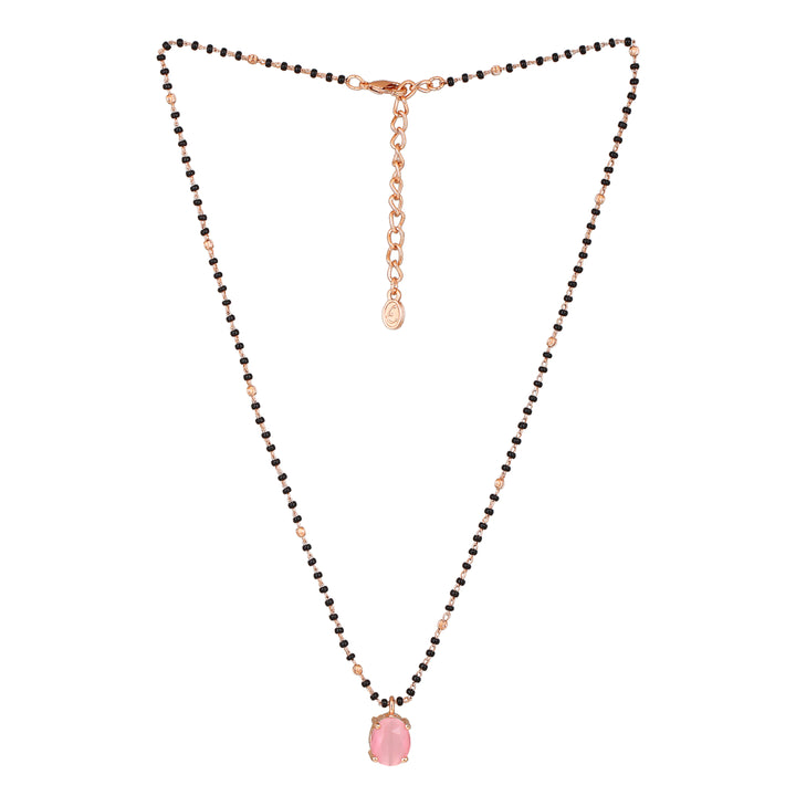 Estele Rose Gold Plated CZ Elegant Round Designer Mangalsutra Necklace Set with Miint Pink Stones for Women