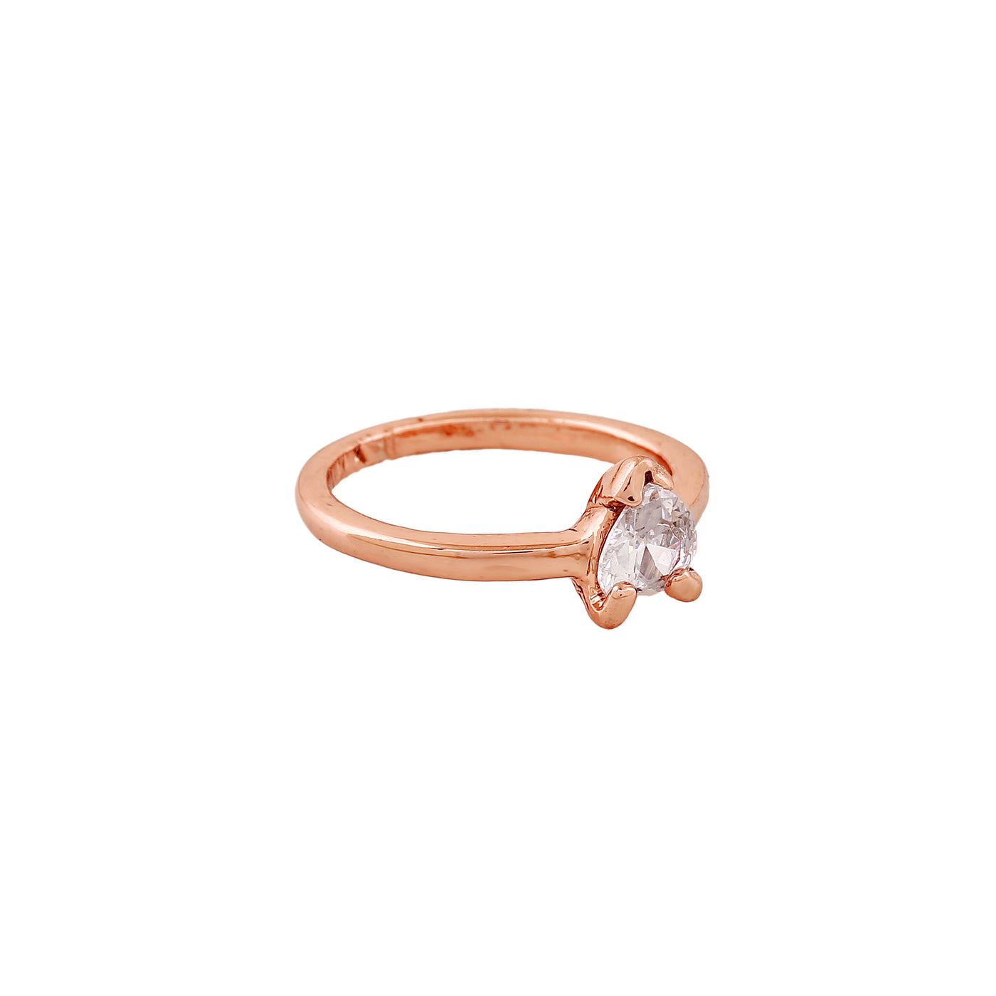 Estele Rose Gold Plated Simple Finger Ring with White Austrian Crystal for women