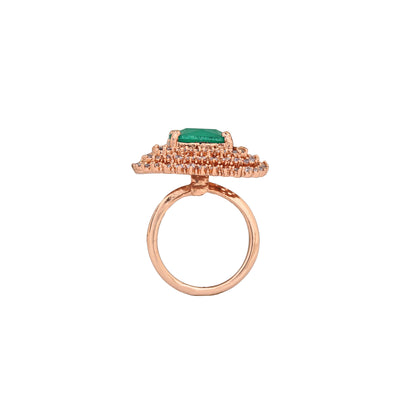 Estele Rose Gold Plated (adjustable) CZ Mint Green stone Finger Ring for Women