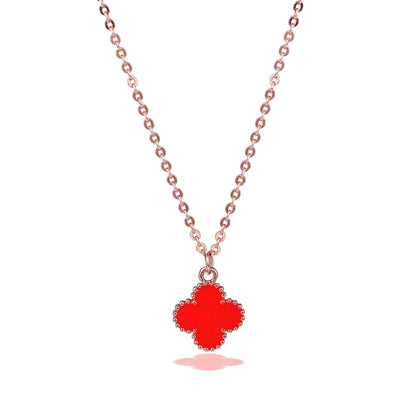 Estele Rosegold Plated Red Four Leafy Clover Designer Pendant Necklace with Adjustable Chain for Women and Girls