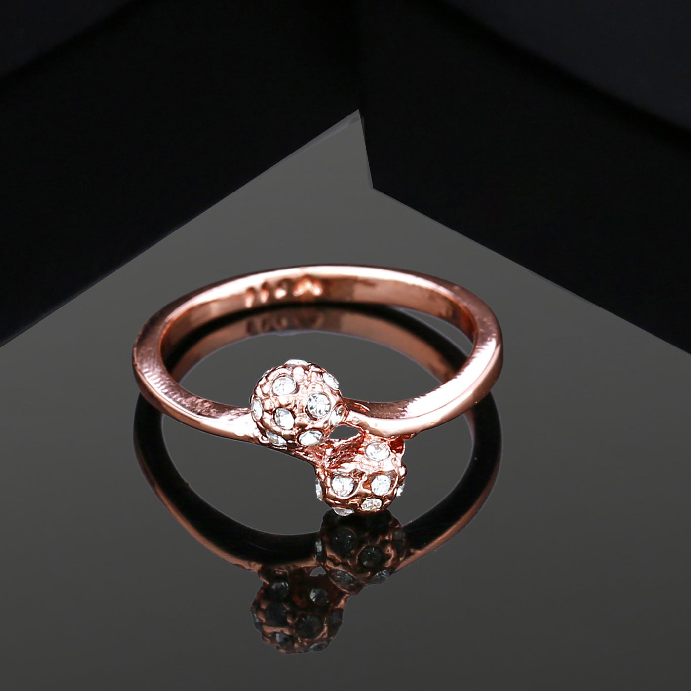 Estele Rose Gold Plated Intricate Design Finger Ring with Austrian Crystals for Women