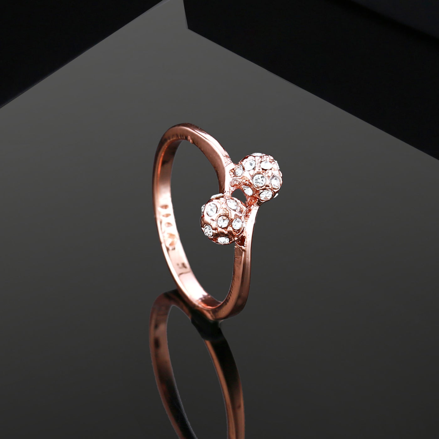 Estele Rose Gold Plated Intricate Design Finger Ring with Austrian Crystals for Women