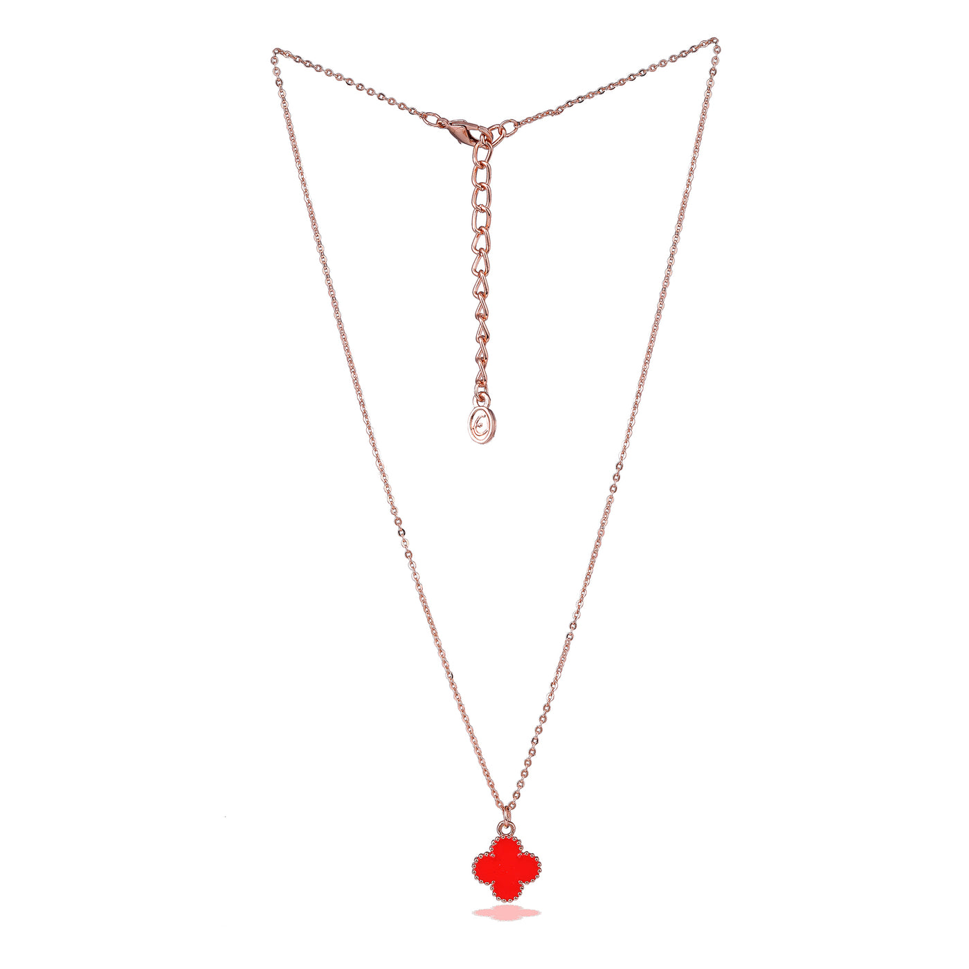 Estele Rosegold Plated Red Four Leafy Clover Designer Pendant Necklace with Adjustable Chain for Women and Girls