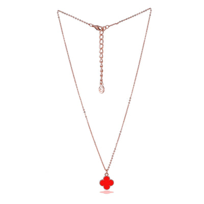 Estele Rosegold Plated Red Four Leafy Clover Designer Pendant Necklace with Adjustable Chain for Women and Girls