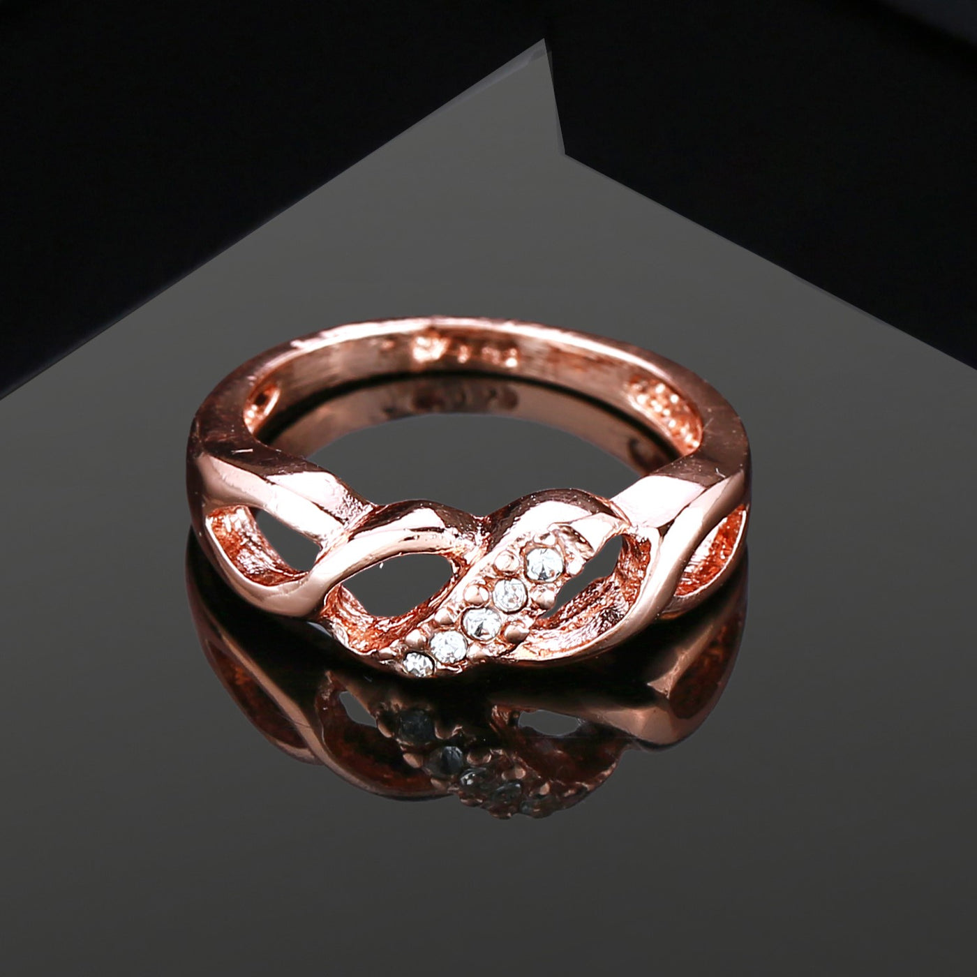 Estele Rose Gold Plated Solitaire Designer Finger Ring with Austrian Crystals for Women