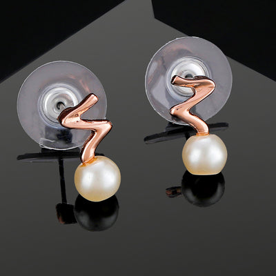 Estele Rose Gold Plated Sparkling Stud Earrings with Pearls for Women
