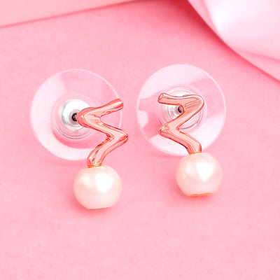 Estele Rose Gold Plated Sparkling Stud Earrings with Pearls for Women