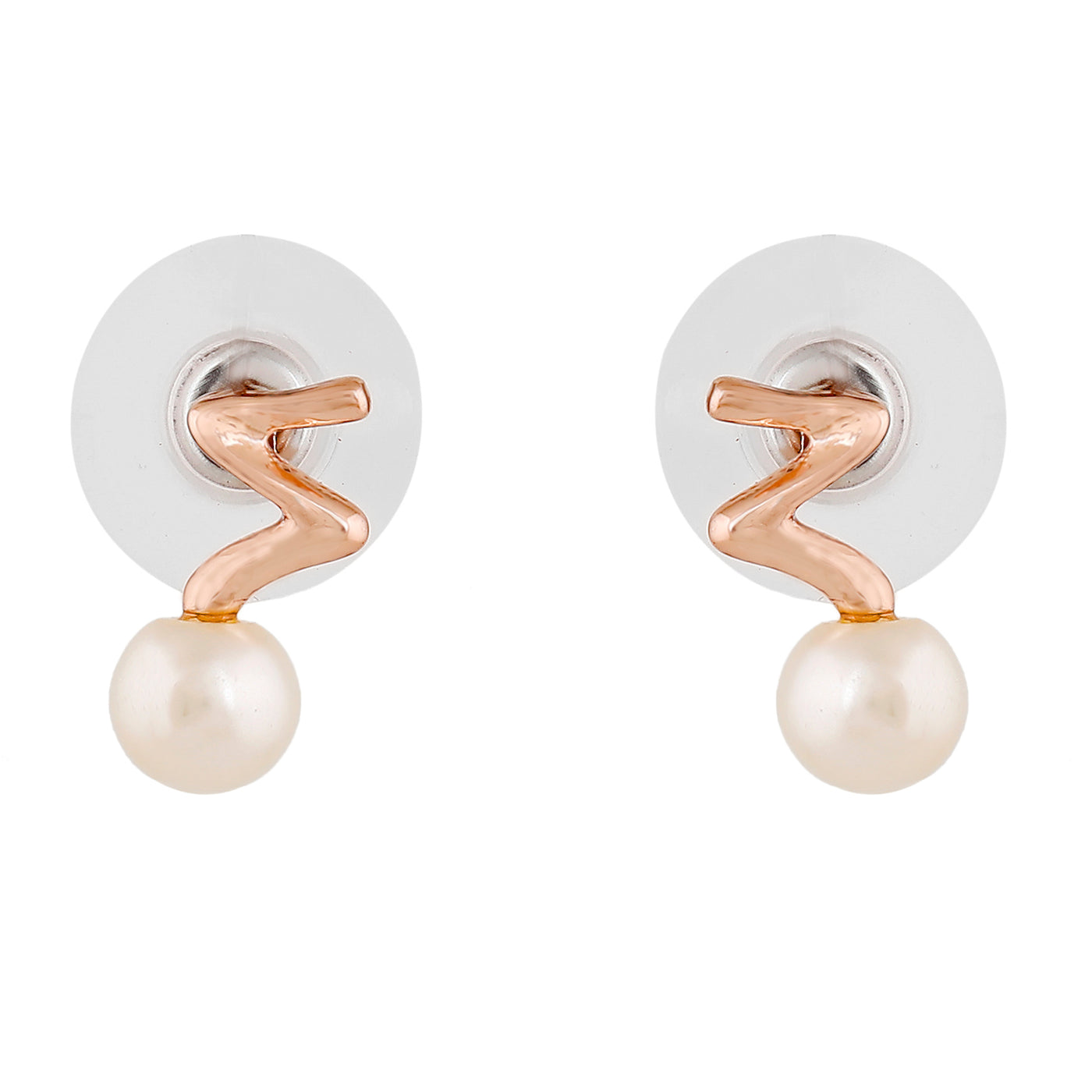 Estele Rose Gold Plated Sparkling Stud Earrings with Pearls for Women