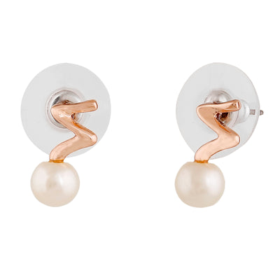 Estele Rose Gold Plated Sparkling Stud Earrings with Pearls for Women