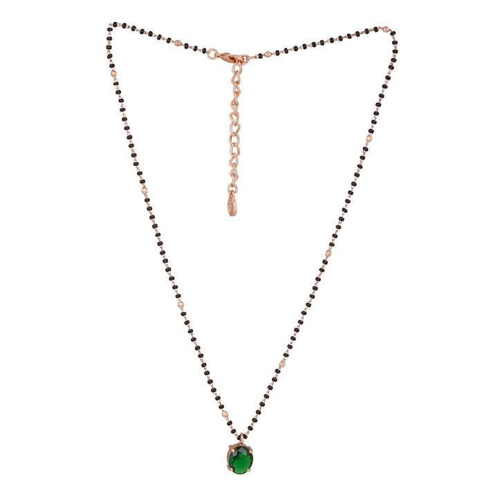 Estele Rose Gold Plated CZ Elegant Round Designer Mangalsutra Necklace Set with Emerald Stones for Women