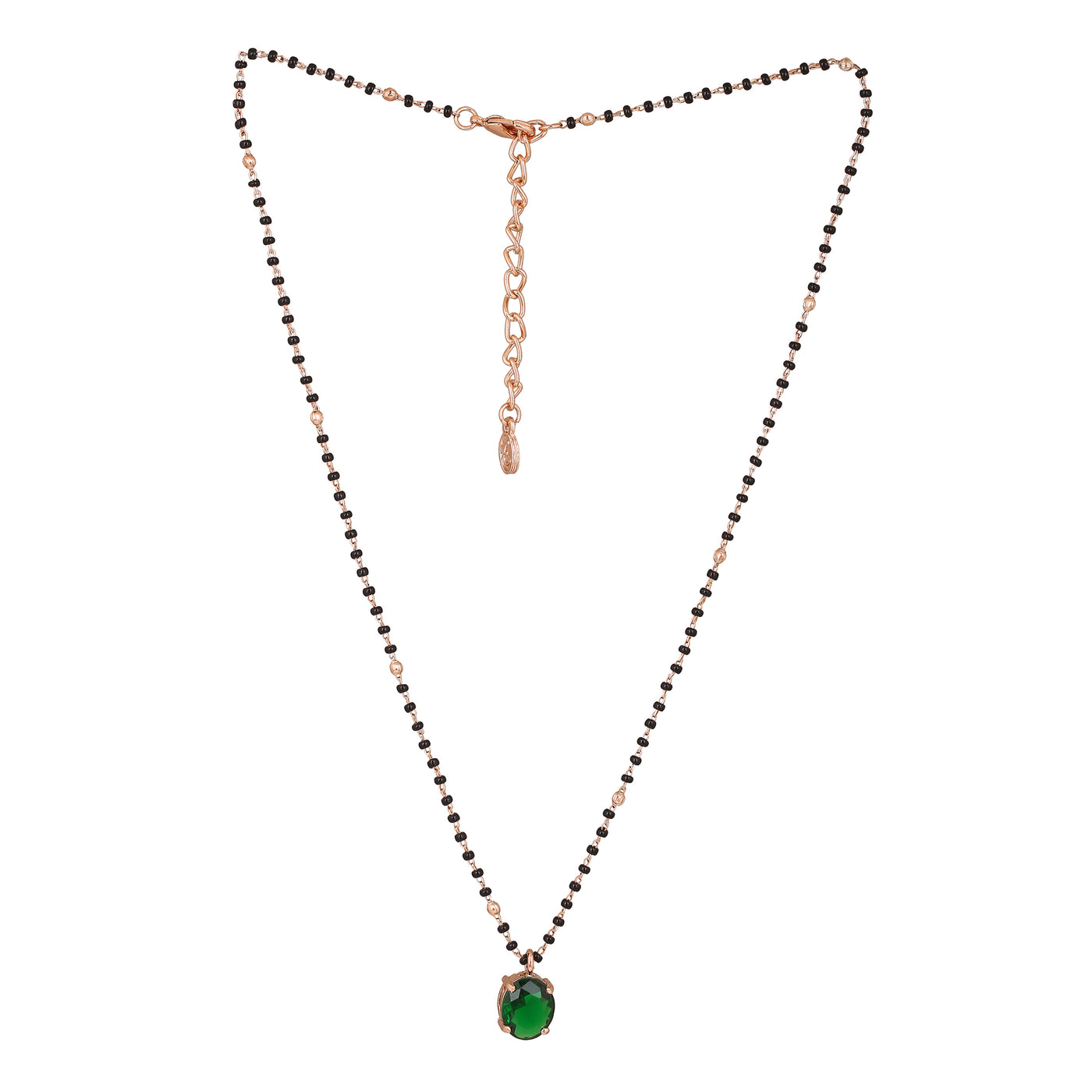 Estele Rose Gold Plated CZ Elegant Round Designer Mangalsutra Necklace Set with Emerald Stones for Women