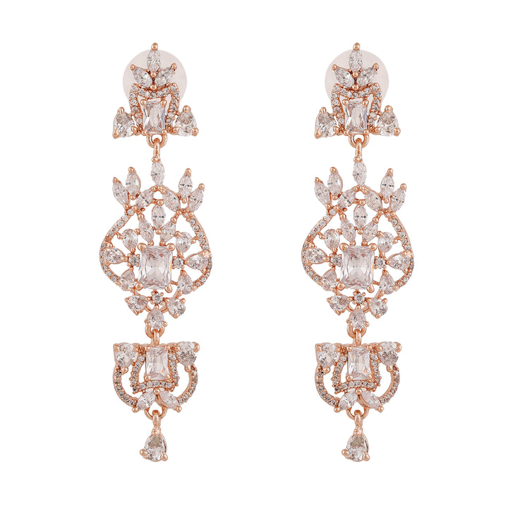 Estele Rose Gold Plated CZ Astonishing Drop Earrings for Women