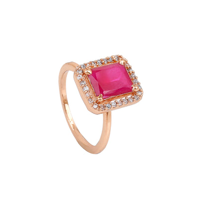 Estele Rose Gold Plated CZ Sparkling Finger Ring with Ruby Stones for Women(Adjustable)