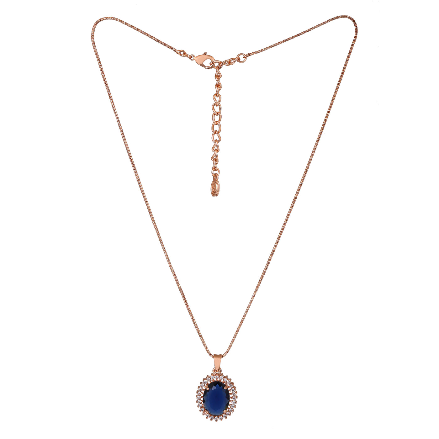 Estele Rose Gold Plated CZ Round Designer Pendant Set with Blue Stones for Women