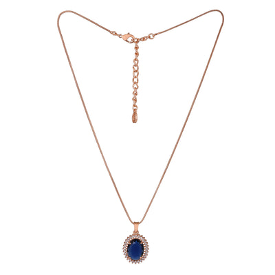 Estele Rose Gold Plated CZ Round Designer Pendant Set with Blue Stones for Women