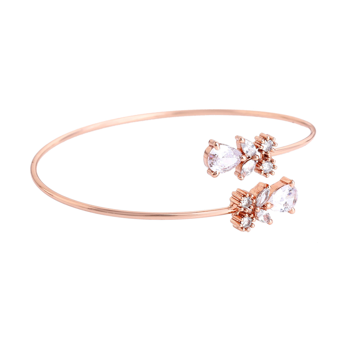 Estele Rosegold Plated Stylish & Elegant Lightweight Cuff Kada Bracelet with White American Diamonds for Women