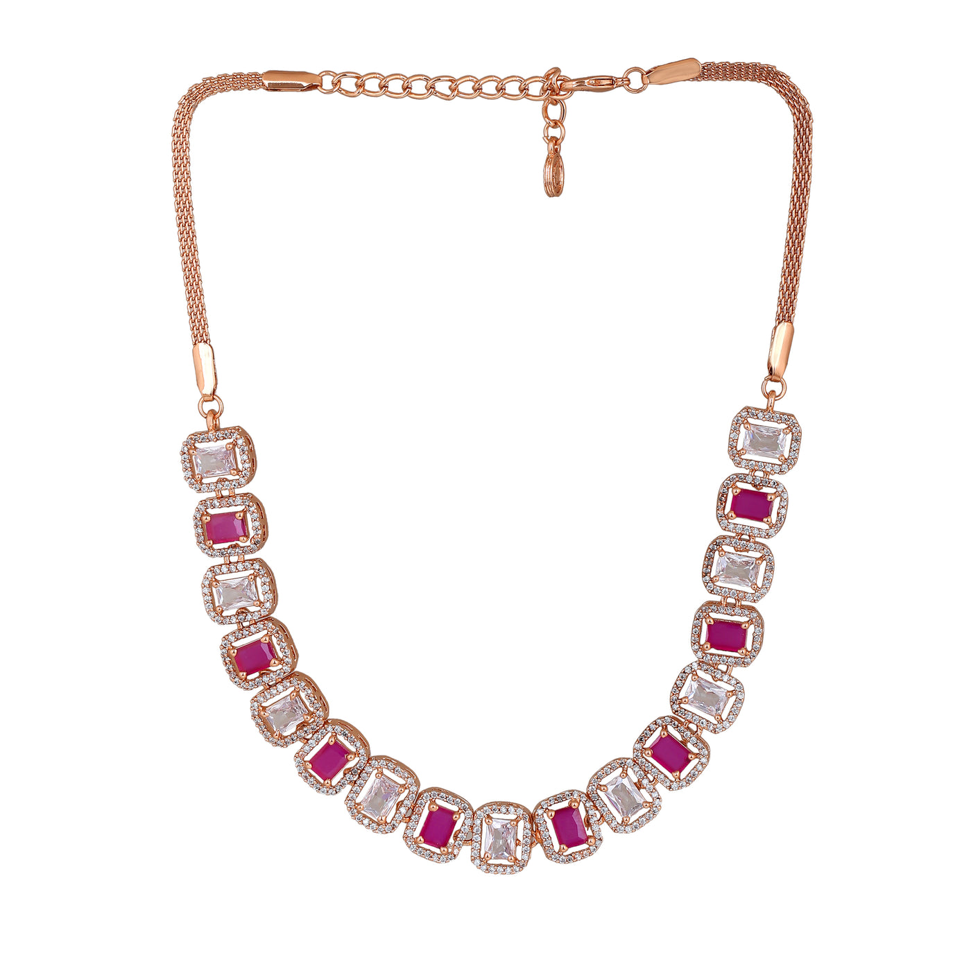 Estele Rose Gold Plated CZ Sparkling Necklace Set with Ruby for Women