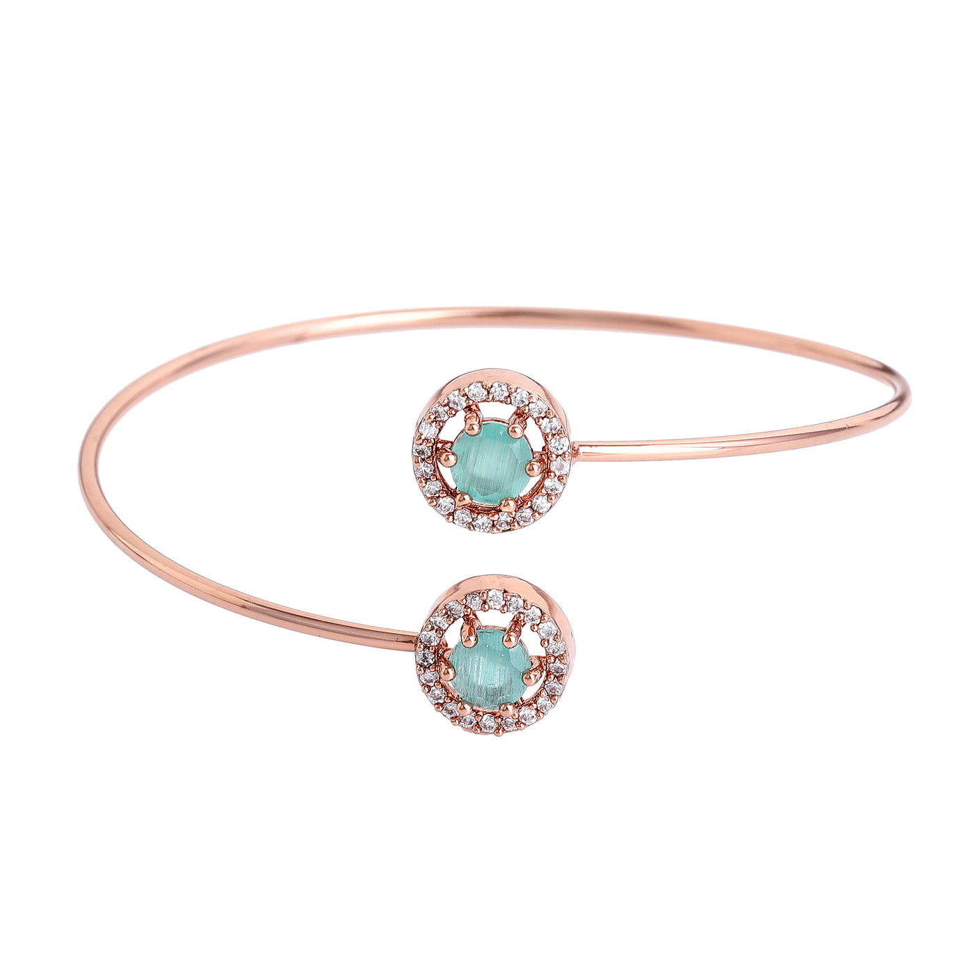 Estele Rosegold Plated Minimalist & Lightweight Cuff Kada Bracelet with Glossy Mint Green Stones for Girls & Women