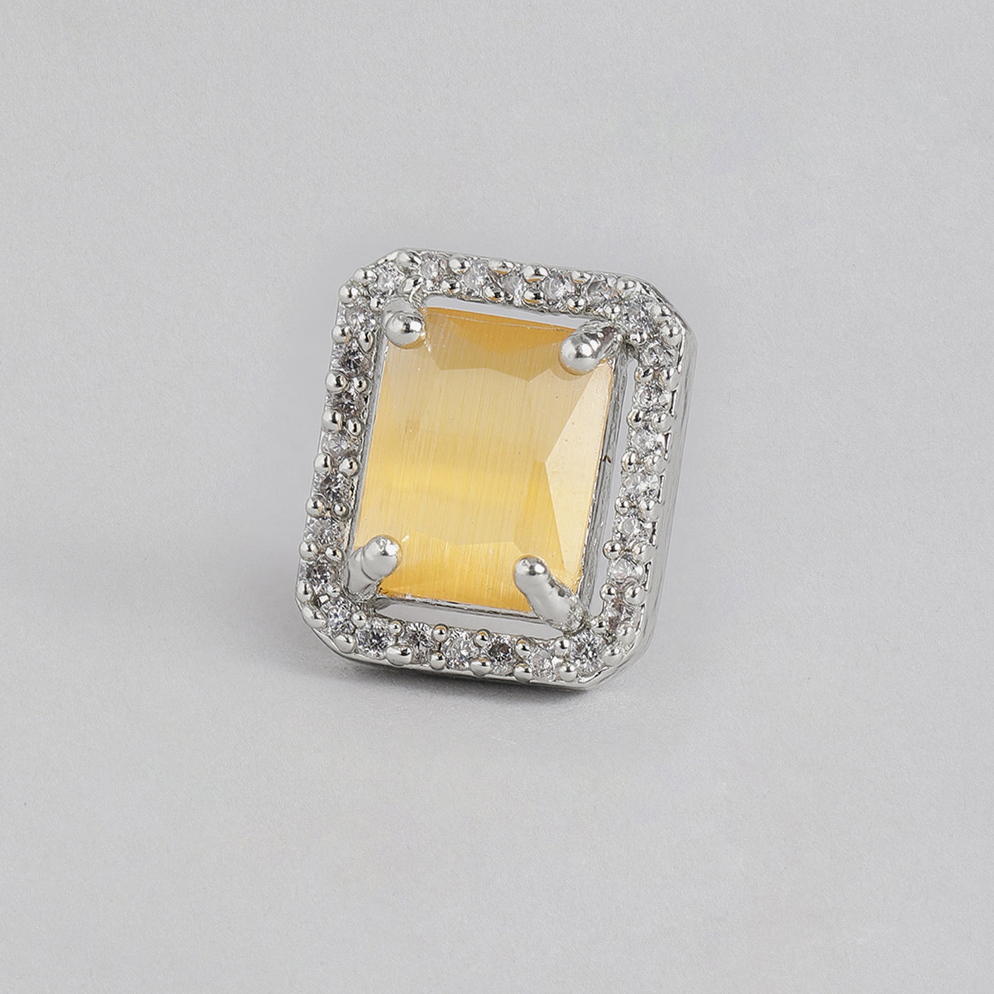 Estele Rhodium Plated CZ Sparkling Square Designer Pendant Set with Yellow Crystals for Women