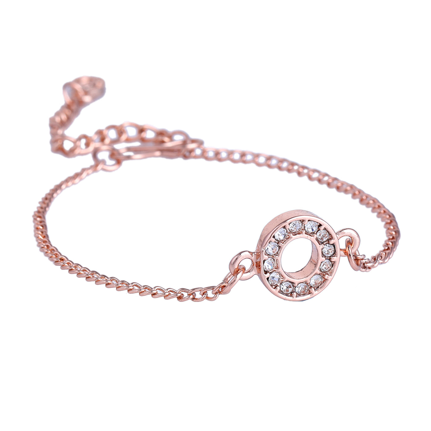 Estele Rose Gold Plated Captivating Medium 'O' Letter Bracelet with Crystals for Women