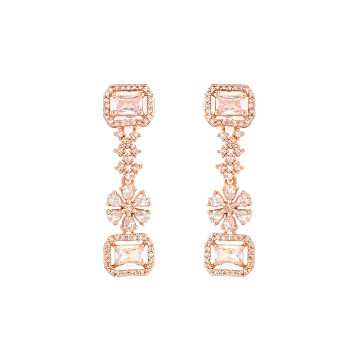 Estele Rose Gold Plated CZ Fascinating Double Layered Necklace Set with White Crystals for Women