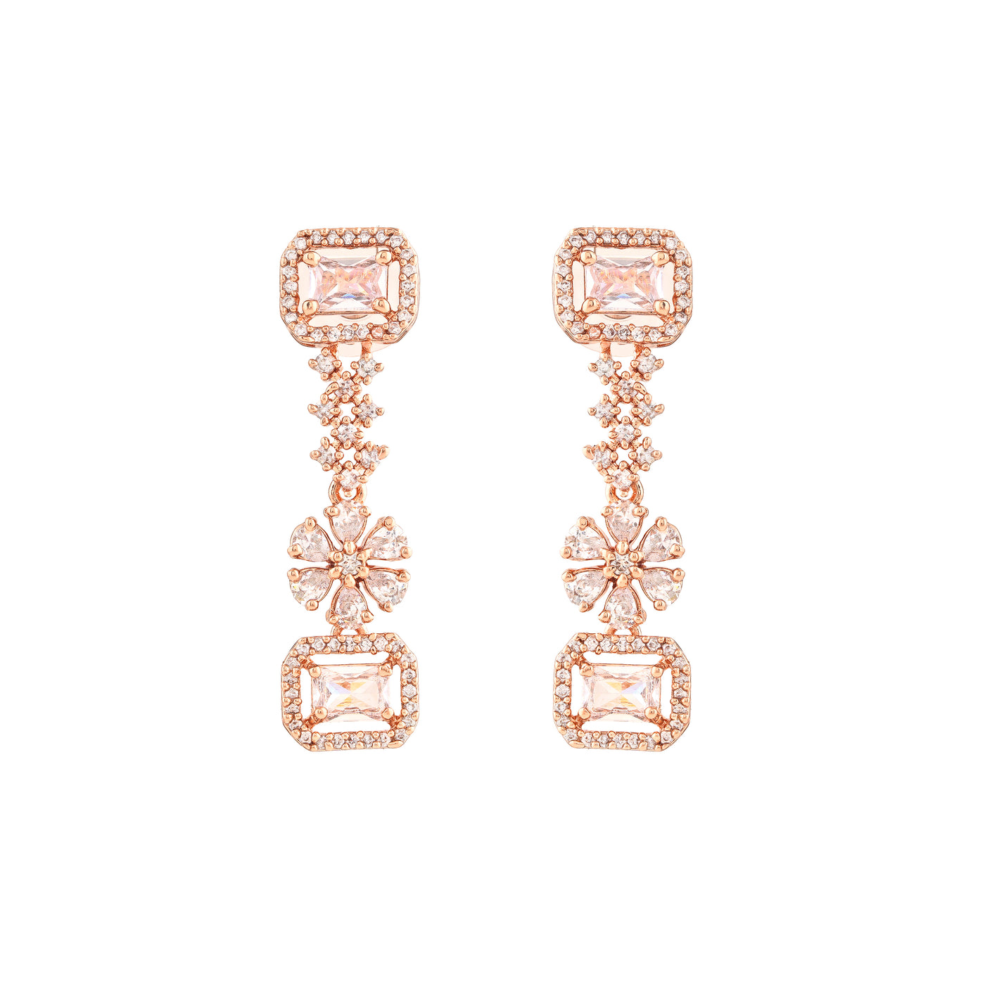 Estele Rose Gold Plated CZ Fascinating Double Layered Necklace Set with White Crystals for Women