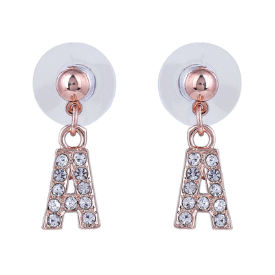 Estele Rose Gold Plated Magnificent Medium 'A' Letter Earrings with Crystals for Women