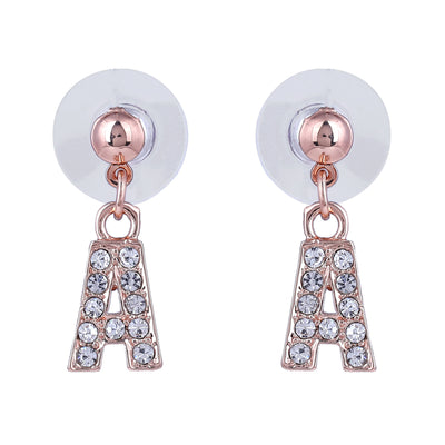 Estele Rose Gold Plated Magnificent Medium 'A' Letter Earrings with Crystals for Women