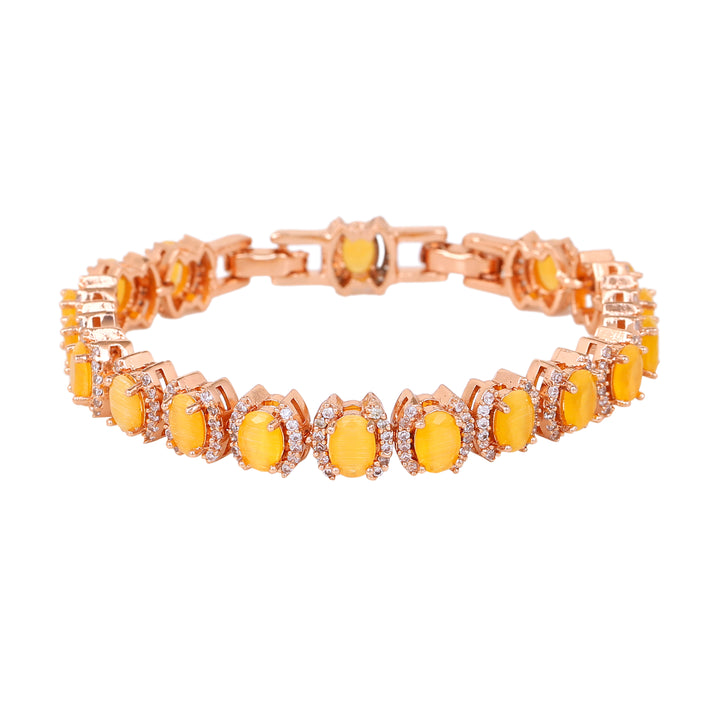Estele Rose Gold Plated CZ Fascinating Designer Bracelet with Mint yellow Stones for Girls/Women