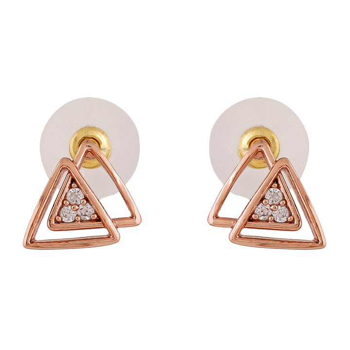 Estele Rose Gold Plated CZ Triangular Stud Earrings with Crystals for Women