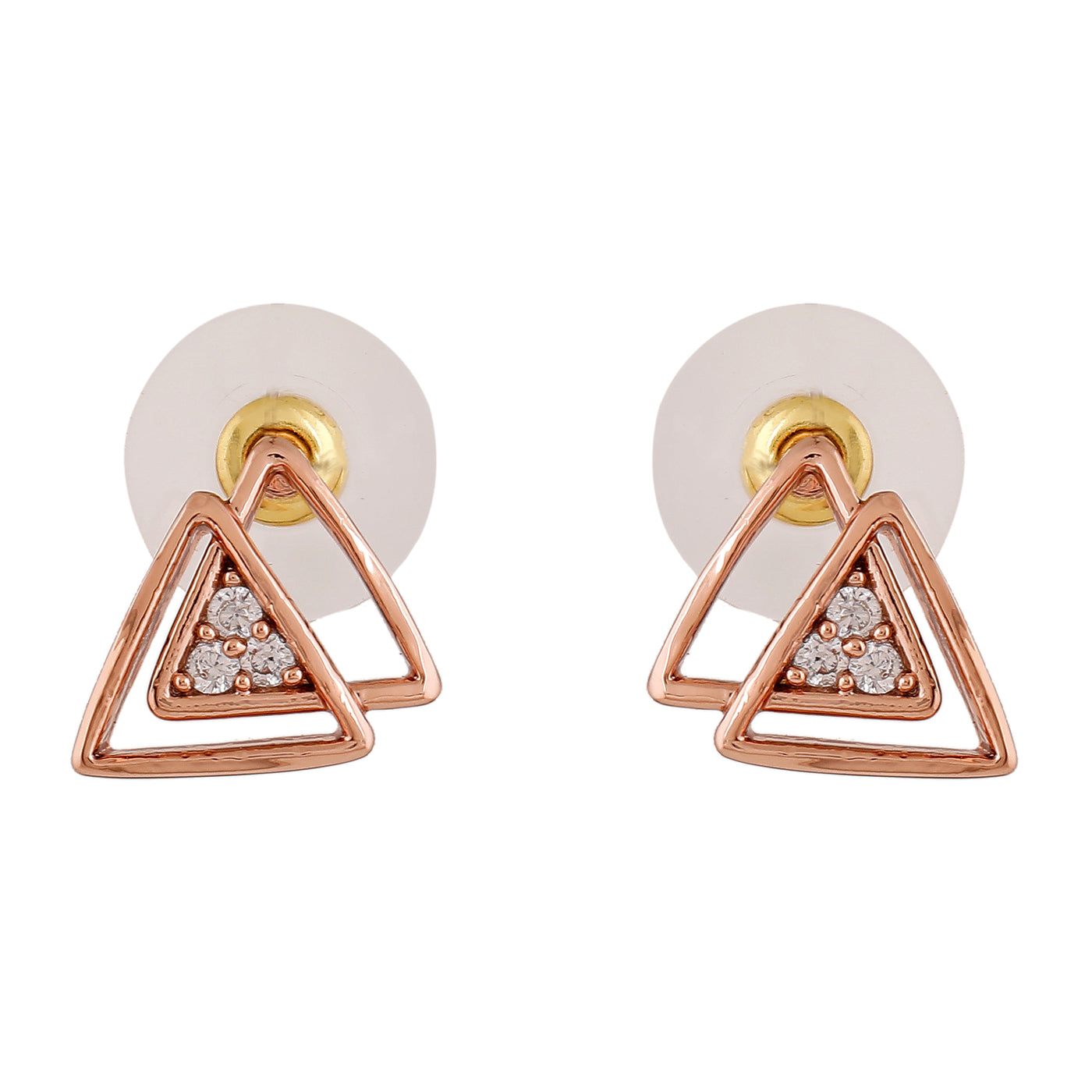 Estele Rose Gold Plated CZ Triangular Stud Earrings with Crystals for Women
