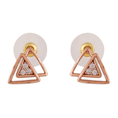 Estele Rose Gold Plated CZ Triangular Stud Earrings with Crystals for Women