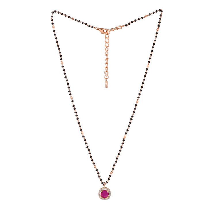 Estele Rose Gold Plated CZ Sparkling Square Designer Mangalsutra Necklace Set with Ruby Stones for Women
