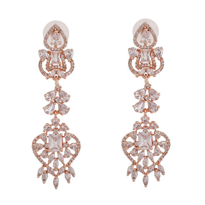 Estele Rose Gold Plated CZ Magnificent Drop Earrings with White Crystals for Women