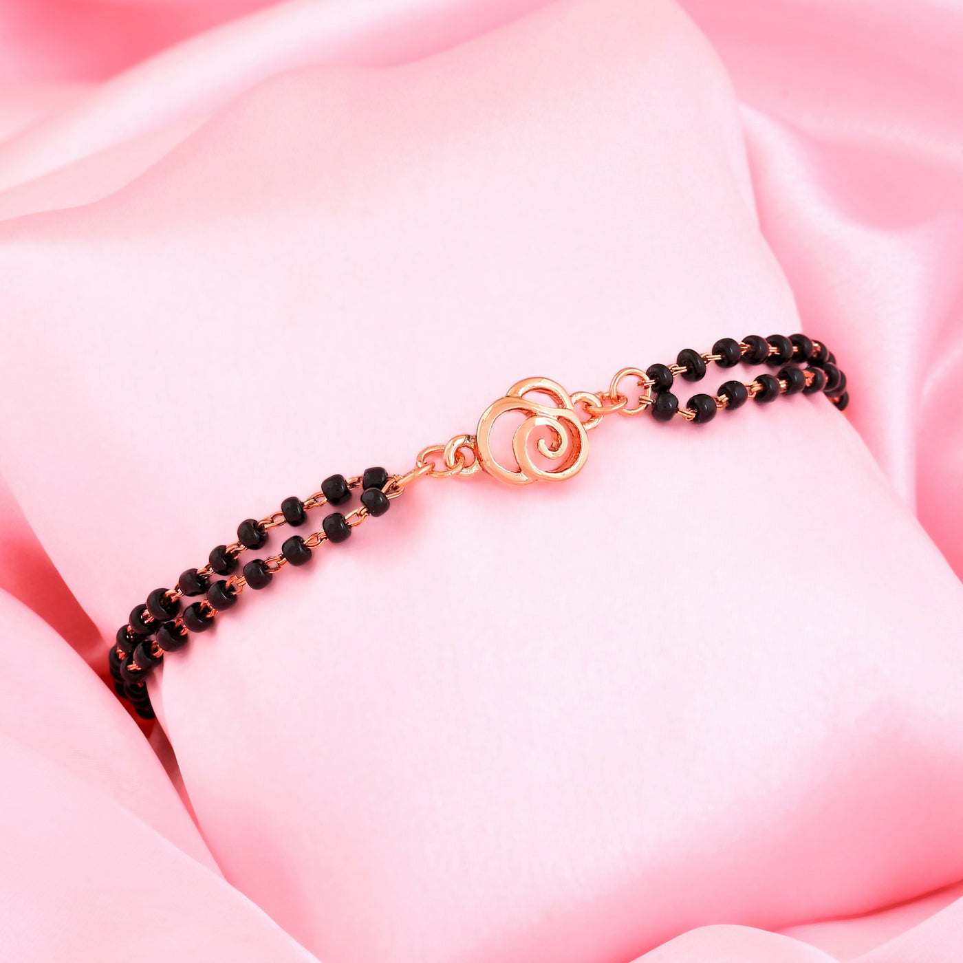 Estele Rose Gold Plated Floral Shaped Bracelet with Black Beads for Women