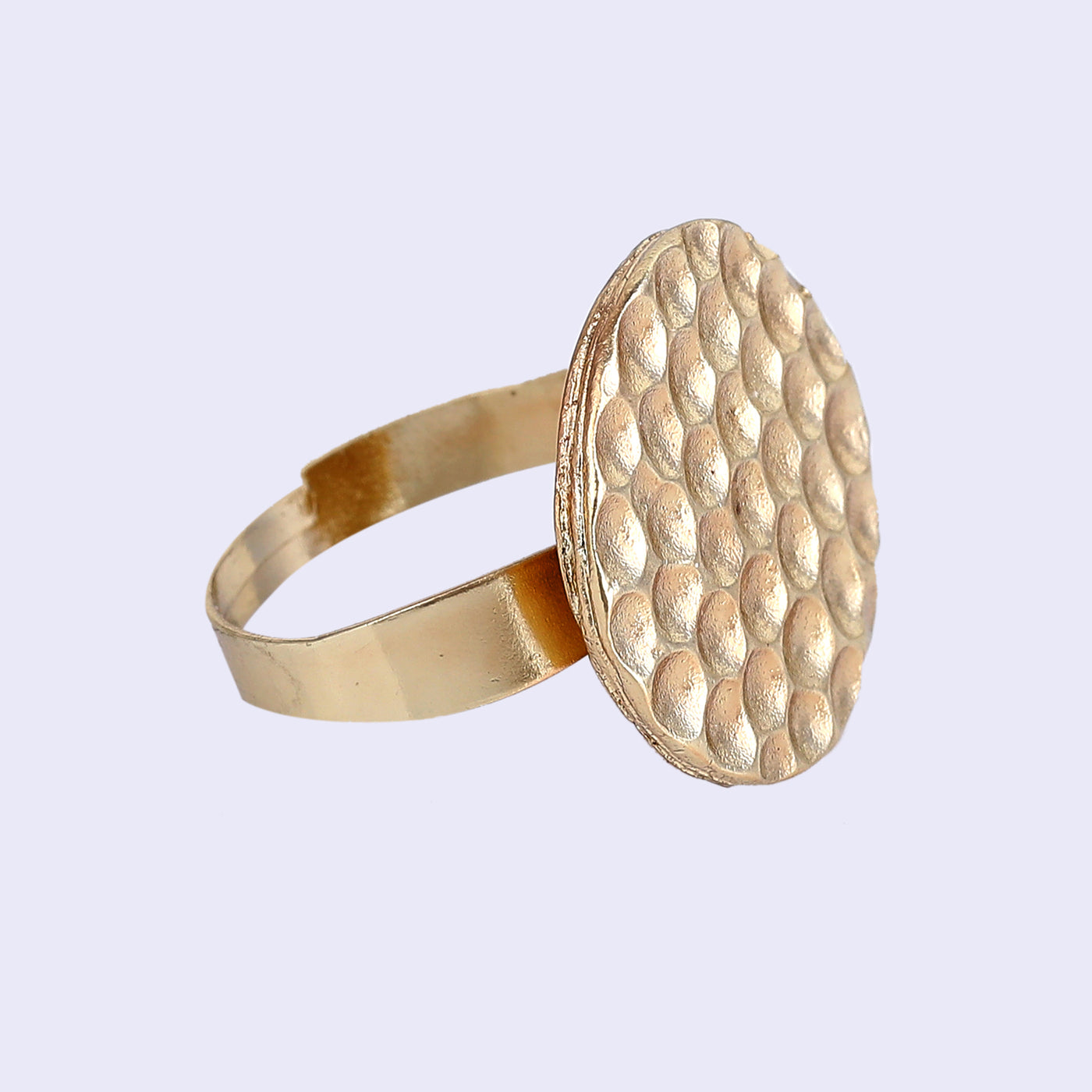 Estele Gold Tone Stylish Circular Disk Shaped Beaten Gold Finger Ring for Women(Adjustable)